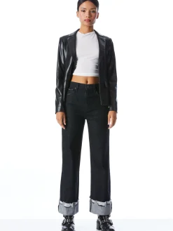 Alice and Olivia MYA VEGAN LEATHER NOTCH COLLAR BLAZER BLACK*FEATURED SHOPS | FEATURED SHOPS | CLOTHING