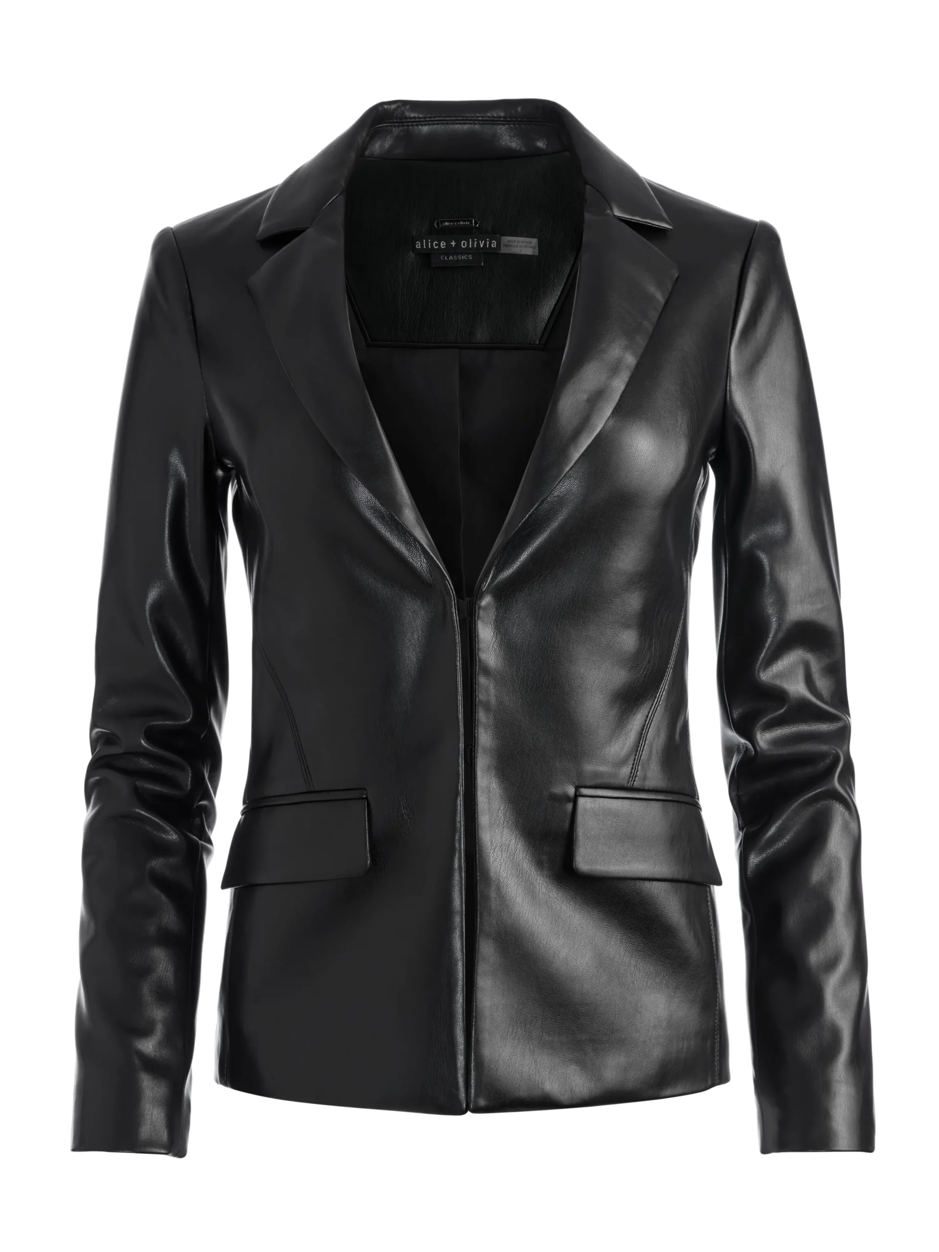 Alice and Olivia MYA VEGAN LEATHER NOTCH COLLAR BLAZER BLACK*FEATURED SHOPS | FEATURED SHOPS | CLOTHING