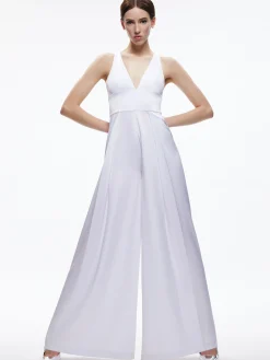 Alice and Olivia MYRTLE DEEP V-NECK WIDE LEG JUMPSUIT *CLOTHING