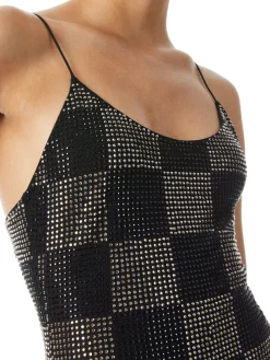 Alice and Olivia NELLE EMBELLISHED MINI DRESS CHECKERBOARD BLACK*CLOTHING