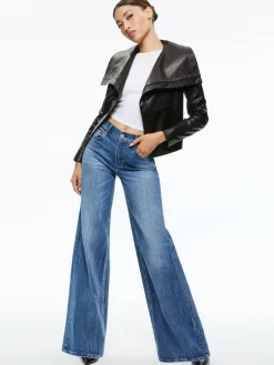 Alice and Olivia NITA LEATHER DRAPE FRONT JACKET BLACK*FEATURED SHOPS | CLOTHING