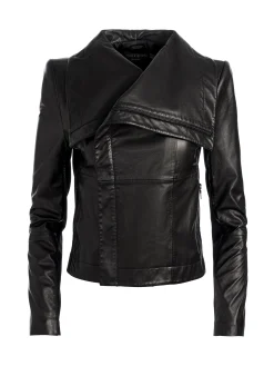 Alice and Olivia NITA LEATHER DRAPE FRONT JACKET BLACK*FEATURED SHOPS | CLOTHING