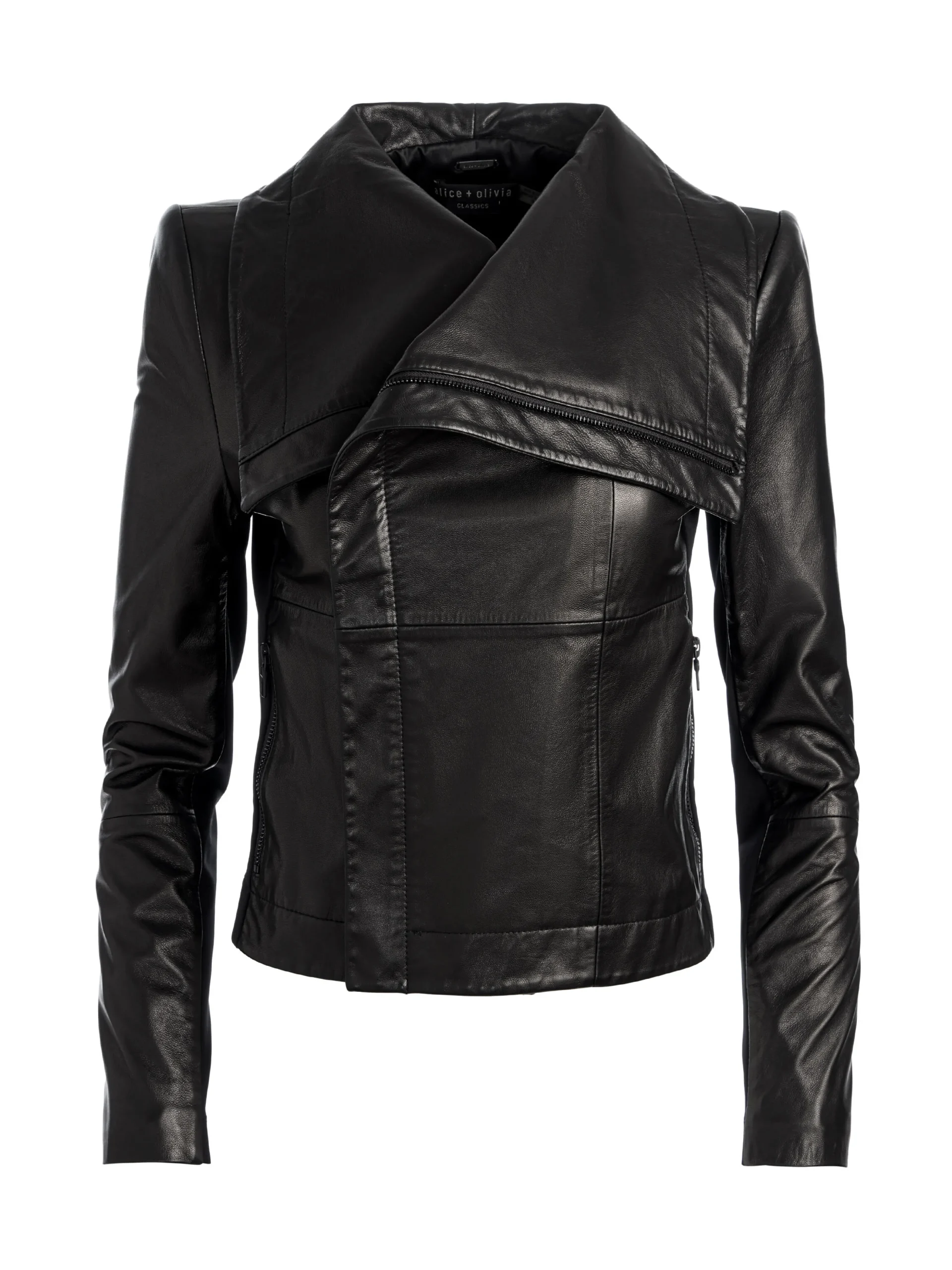 Alice and Olivia NITA LEATHER DRAPE FRONT JACKET BLACK*FEATURED SHOPS | CLOTHING