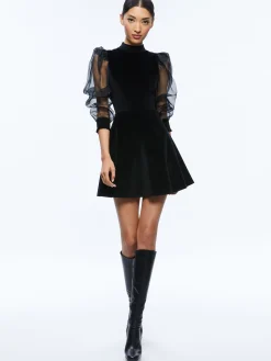 Alice and Olivia PAULETTE MOCK NECK PUFF SLEEVE MINI DRESS BLACK*DRESSES | DRESSES | CLOTHING