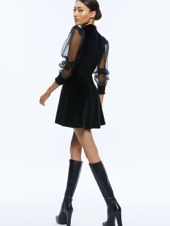 Alice and Olivia PAULETTE MOCK NECK PUFF SLEEVE MINI DRESS BLACK*DRESSES | DRESSES | CLOTHING