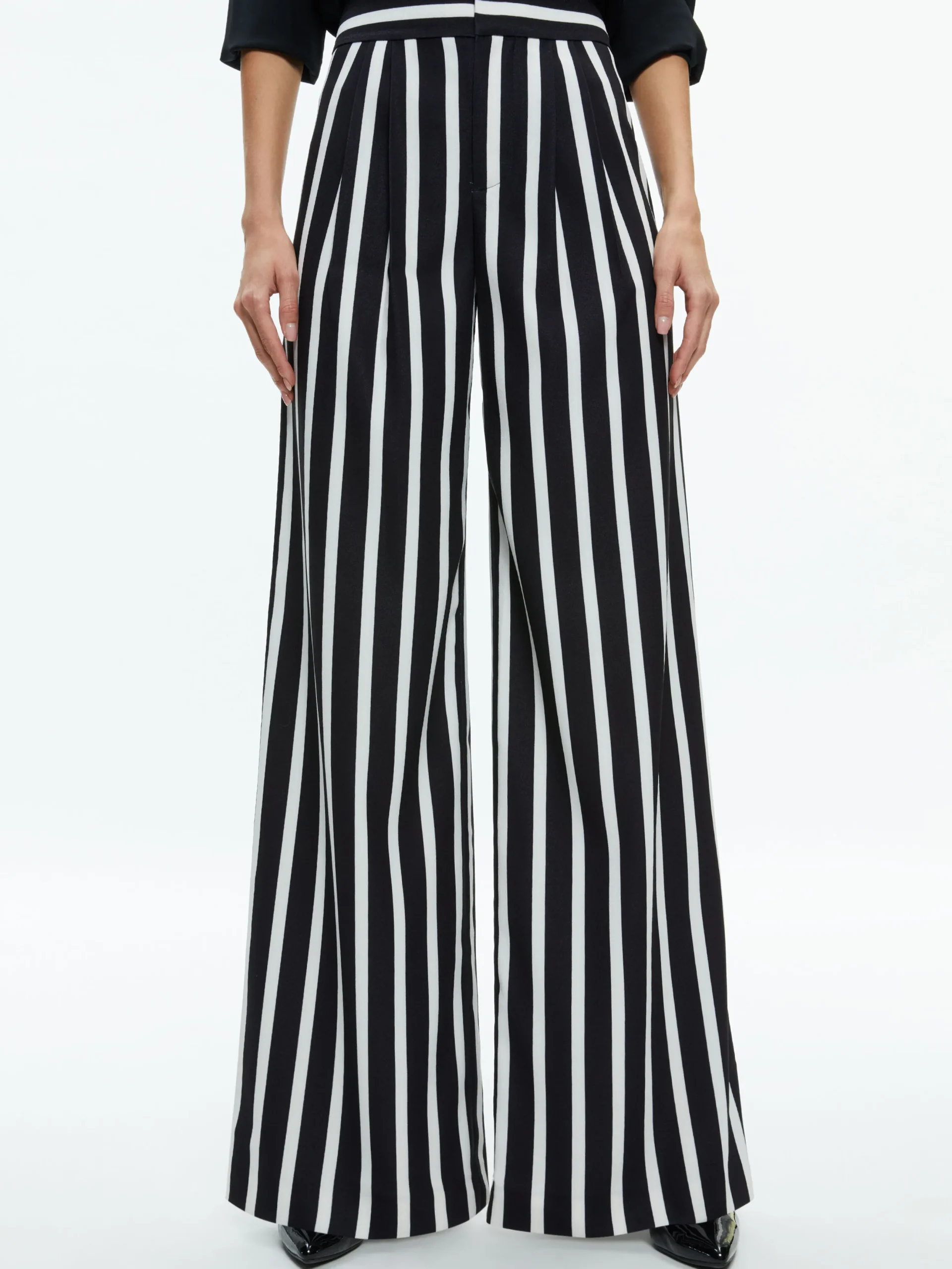 Alice and Olivia POMPEY HIGH WAISTED PLEATED PANTS DREAM STRIPE BLACK*FEATURED SHOPS | FEATURED SHOPS | CLOTHING