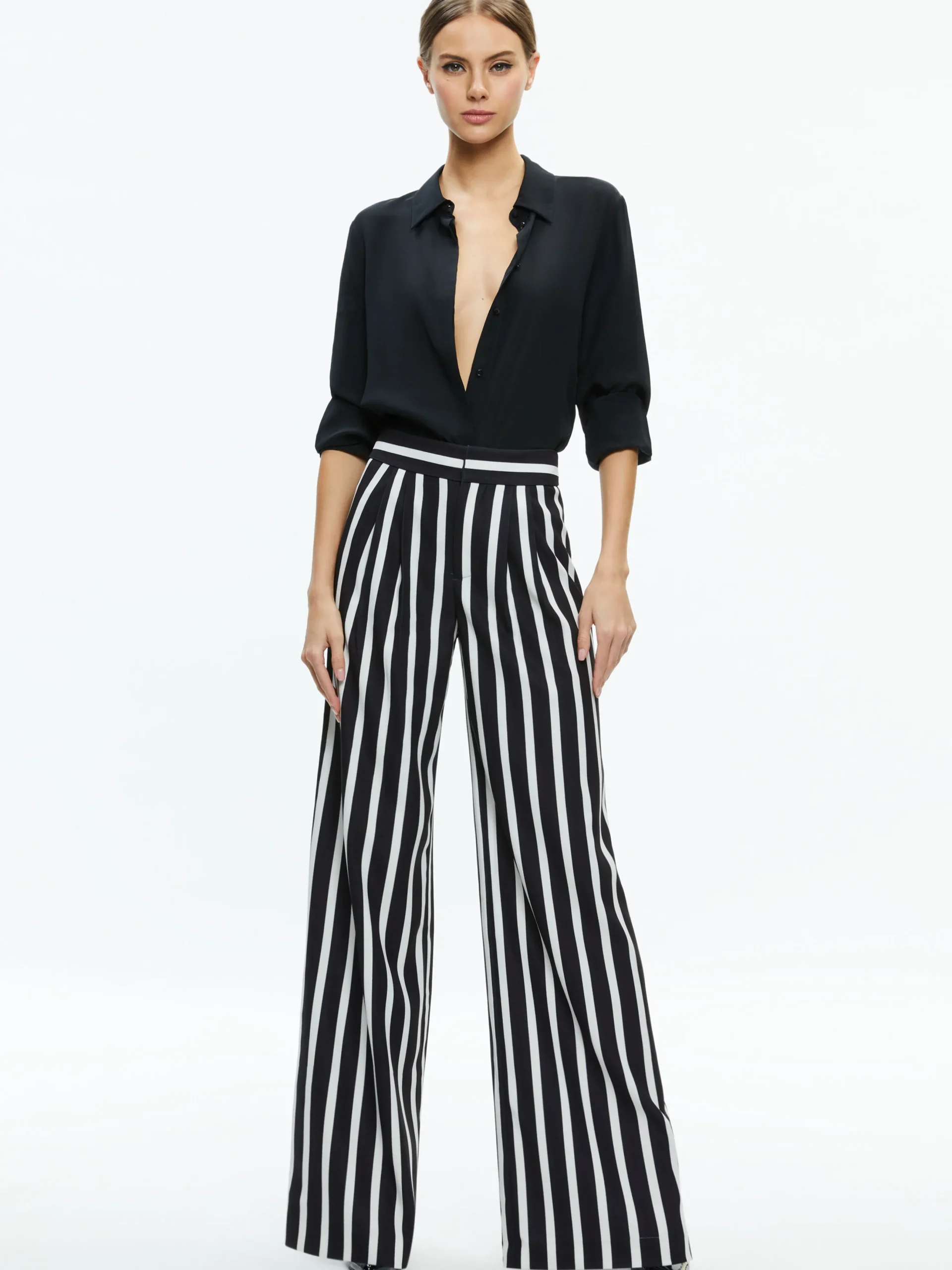 Alice and Olivia POMPEY HIGH WAISTED PLEATED PANTS DREAM STRIPE BLACK*FEATURED SHOPS | FEATURED SHOPS | CLOTHING