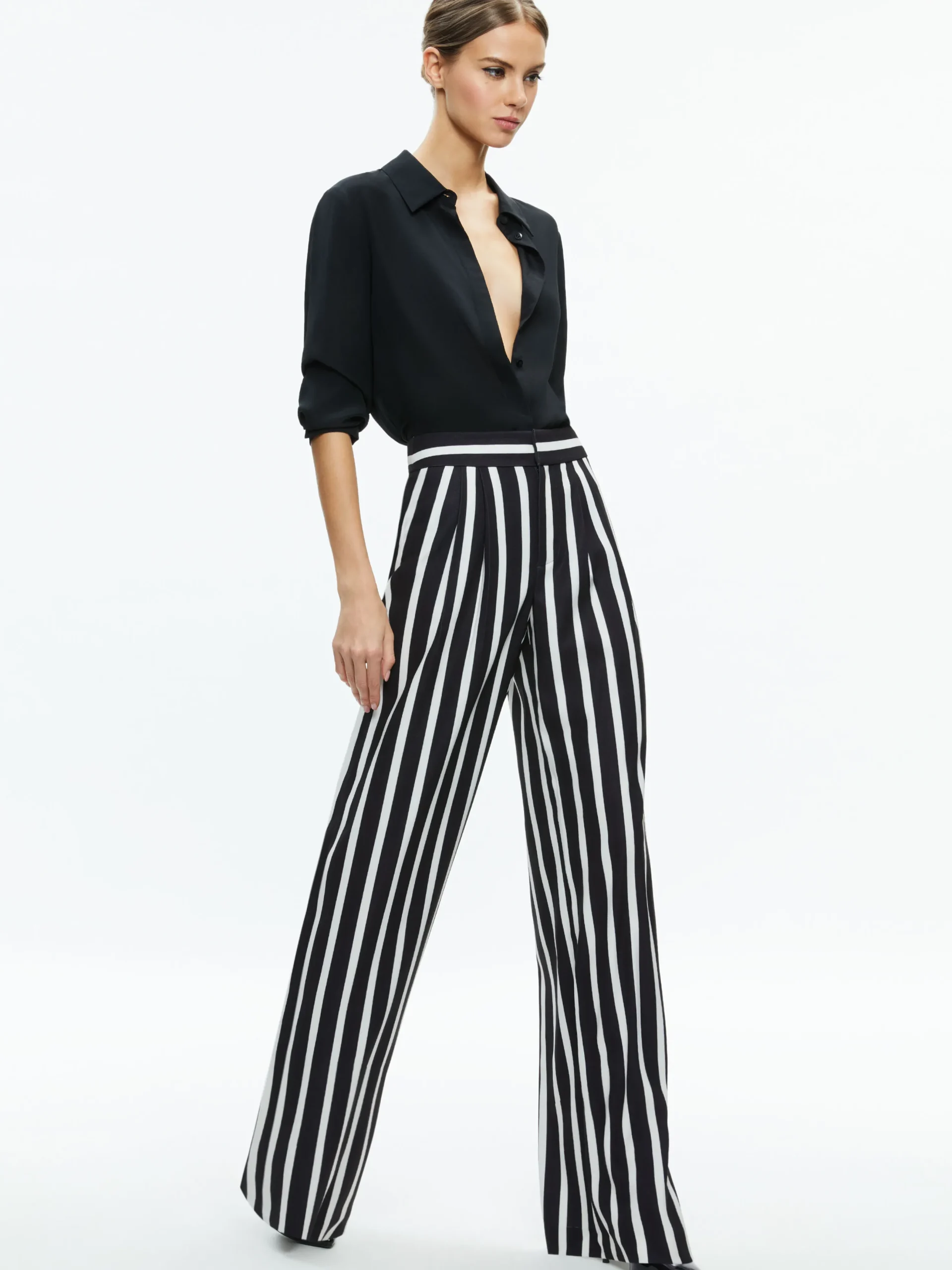 Alice and Olivia POMPEY HIGH WAISTED PLEATED PANTS DREAM STRIPE BLACK*FEATURED SHOPS | FEATURED SHOPS | CLOTHING