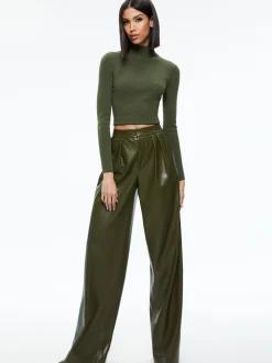 Alice and Olivia POMPEY VEGAN LEATHER PANT OLIVE*FEATURED SHOPS | CLOTHING