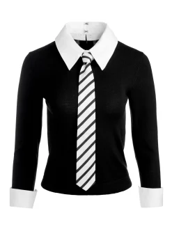 Alice and Olivia PORLA COLLARED TIE SWEATER BLACK COMBO*FEATURED SHOPS | FEATURED SHOPS | CLOTHING