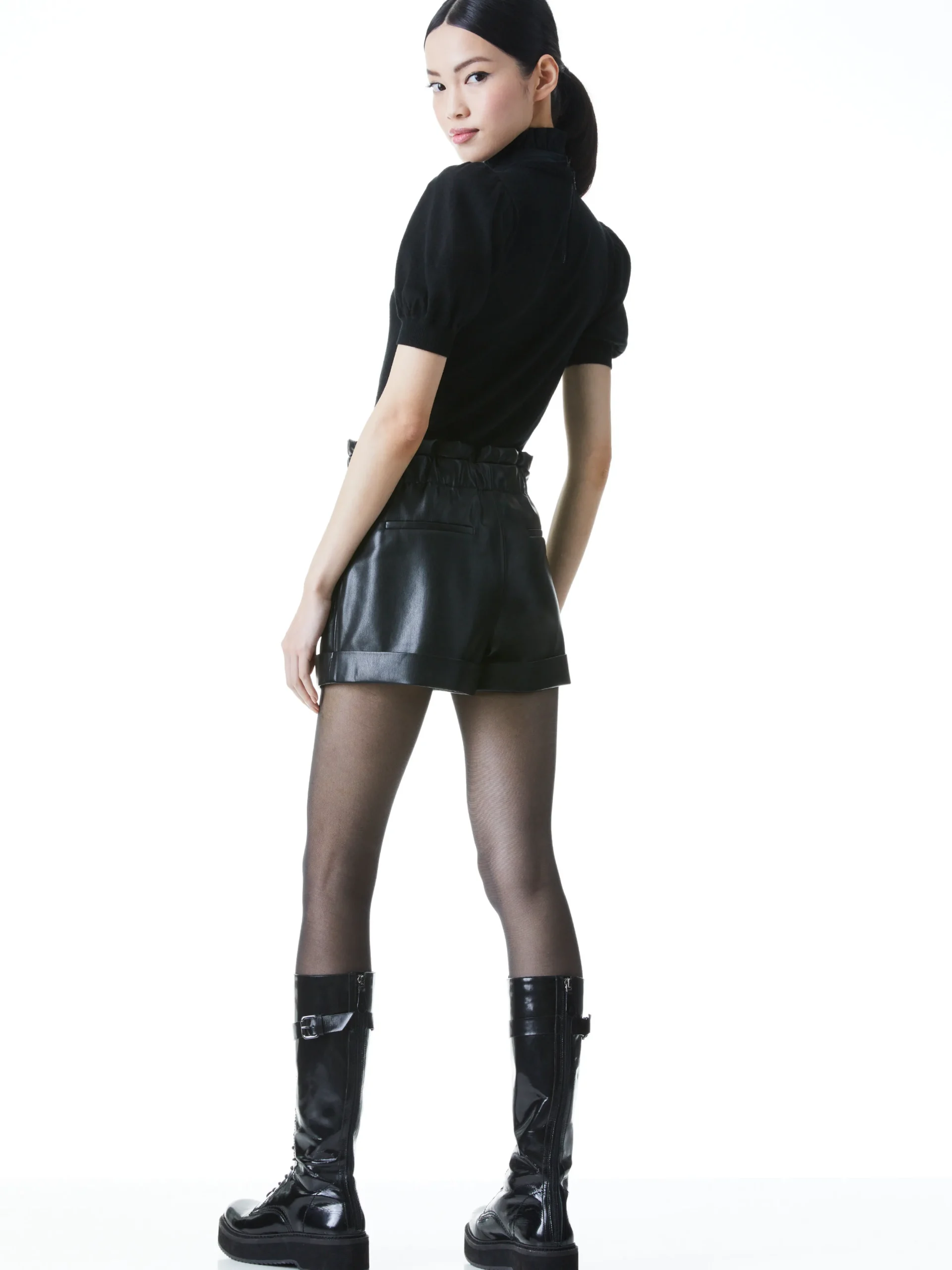 Alice and Olivia REAGAN VEGAN LEATHER PAPERBAG SHORT BLACK*FEATURED SHOPS | FEATURED SHOPS | CLOTHING