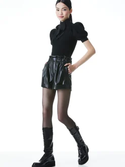 Alice and Olivia REAGAN VEGAN LEATHER PAPERBAG SHORT BLACK*FEATURED SHOPS | FEATURED SHOPS | CLOTHING