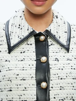 Alice and Olivia RENAE CROPPED VEGAN LEATHER JACKET OFF WHITE/BLACK*FEATURED SHOPS | FEATURED SHOPS | FEATURED SHOPS | CLOTHING | CLOTHING