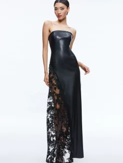 Alice and Olivia RETHA VEGAN LEATHER LACE MAXI DRESS BLACK*FEATURED SHOPS | DRESSES | DRESSES | CLOTHING