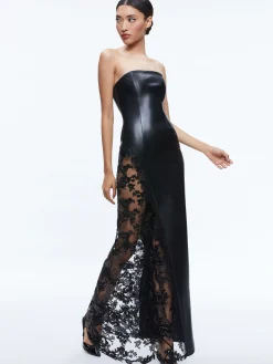 Alice and Olivia RETHA VEGAN LEATHER LACE MAXI DRESS BLACK*FEATURED SHOPS | DRESSES | DRESSES | CLOTHING