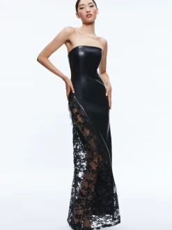Alice and Olivia RETHA VEGAN LEATHER LACE MAXI DRESS BLACK*FEATURED SHOPS | DRESSES | DRESSES | CLOTHING