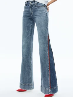 Alice and Olivia REY SIDE ZIPPER WIDE LEG JEAN SADIE LT VINT BLUE/BRT RUBY*FEATURED SHOPS | CLOTHING | CLOTHING