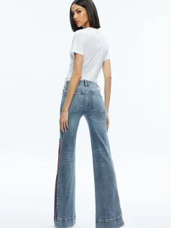 Alice and Olivia REY SIDE ZIPPER WIDE LEG JEAN SADIE LT VINT BLUE/BRT RUBY*FEATURED SHOPS | CLOTHING | CLOTHING