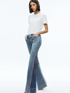 Alice and Olivia REY SIDE ZIPPER WIDE LEG JEAN SADIE LT VINT BLUE/BRT RUBY*FEATURED SHOPS | CLOTHING | CLOTHING