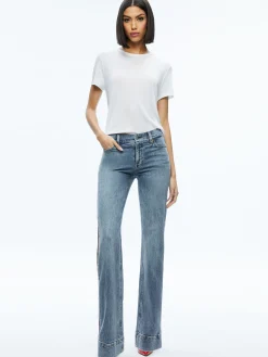 Alice and Olivia REY SIDE ZIPPER WIDE LEG JEAN SADIE LT VINT BLUE/BRT RUBY*FEATURED SHOPS | CLOTHING | CLOTHING