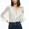 Alice and Olivia RHEBA MOCK NECK BUTTON FRONT LACE TOP OFF WHITE*FEATURED SHOPS | CLOTHING