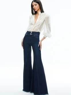 Alice and Olivia RHEBA MOCK NECK BUTTON FRONT LACE TOP OFF WHITE*FEATURED SHOPS | CLOTHING