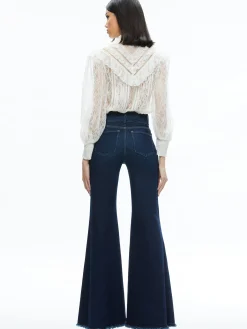 Alice and Olivia RHEBA MOCK NECK BUTTON FRONT LACE TOP OFF WHITE*FEATURED SHOPS | CLOTHING