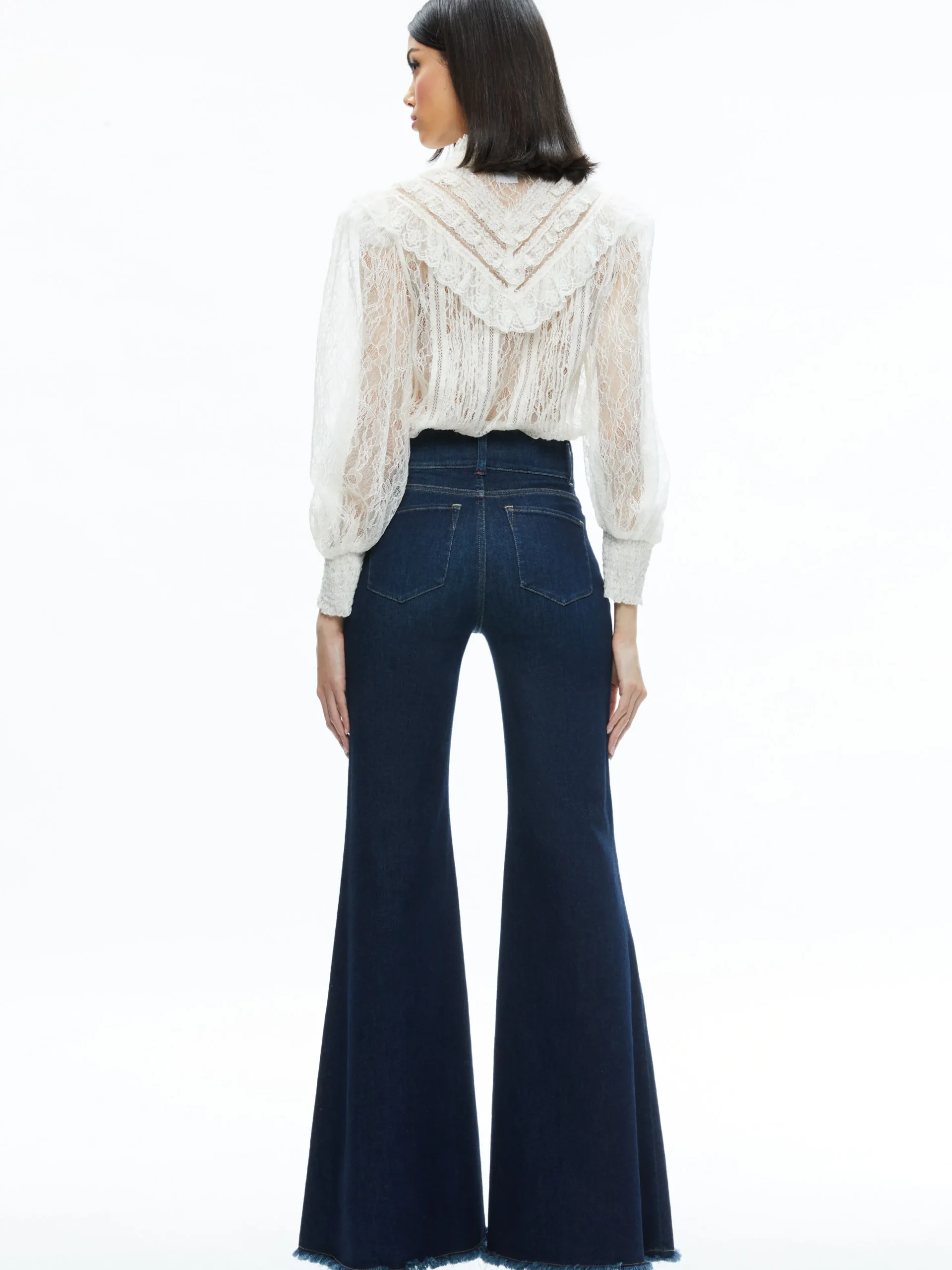 Alice and Olivia RHEBA MOCK NECK BUTTON FRONT LACE TOP OFF WHITE*FEATURED SHOPS | CLOTHING