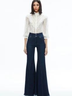 Alice and Olivia RHEBA MOCK NECK BUTTON FRONT LACE TOP OFF WHITE*FEATURED SHOPS | CLOTHING