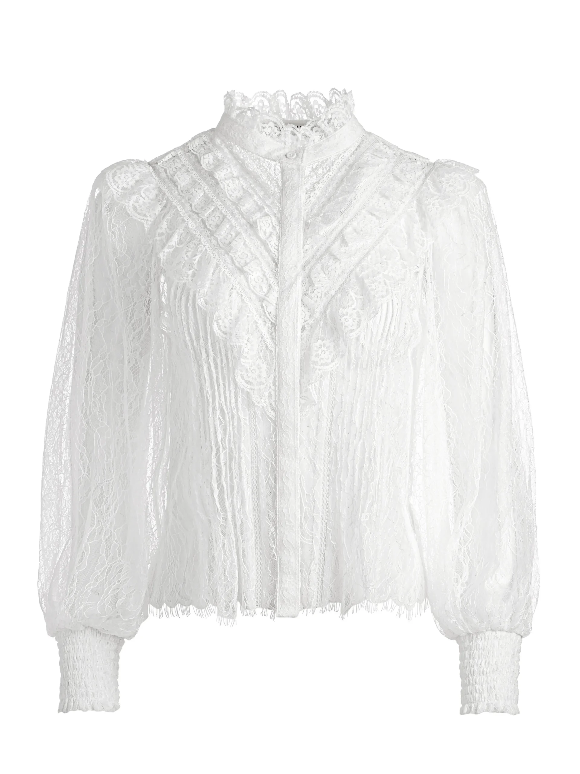 Alice and Olivia RHEBA MOCK NECK BUTTON FRONT LACE TOP OFF WHITE*FEATURED SHOPS | CLOTHING