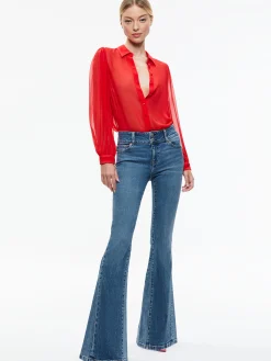 Alice and Olivia ROANNE BLOUSON SLEEVE BUTTON DOWN *CLOTHING