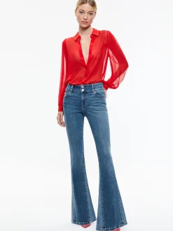 Alice and Olivia ROANNE BLOUSON SLEEVE BUTTON DOWN *CLOTHING