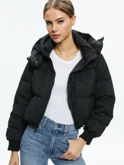 Alice and Olivia ROBENA CRYSTAL EMBELLISHED CROPPED PUFFER BLACK*CLOTHING