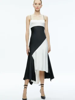 Alice and Olivia ROSA ASYMMETRICAL SLIP DRESS OFF WHITE/BLACK*FEATURED SHOPS | DRESSES | DRESSES | CLOTHING
