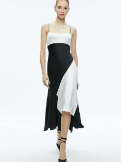 Alice and Olivia ROSA ASYMMETRICAL SLIP DRESS OFF WHITE/BLACK*FEATURED SHOPS | DRESSES | DRESSES | CLOTHING