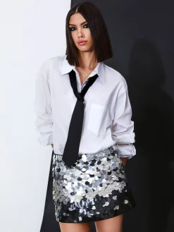 Alice and Olivia RUBI SEQUIN MINI SKIRT SILVER/BLACK*CLOTHING