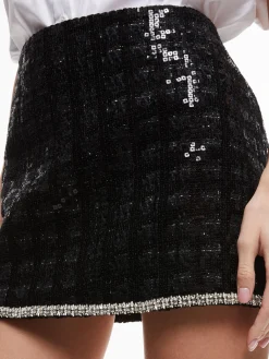 Alice and Olivia RUBI SEQUIN TWEED MINI SKIRT BLACK*CLOTHING