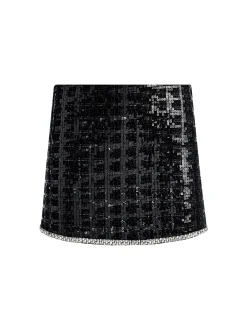 Alice and Olivia RUBI SEQUIN TWEED MINI SKIRT BLACK*CLOTHING