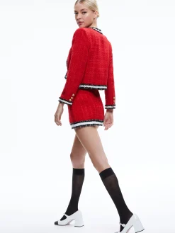 Alice and Olivia RUBI TWEED MINI SKIRT PERFECT RUBY/BLACK/WHITE*CLOTHING