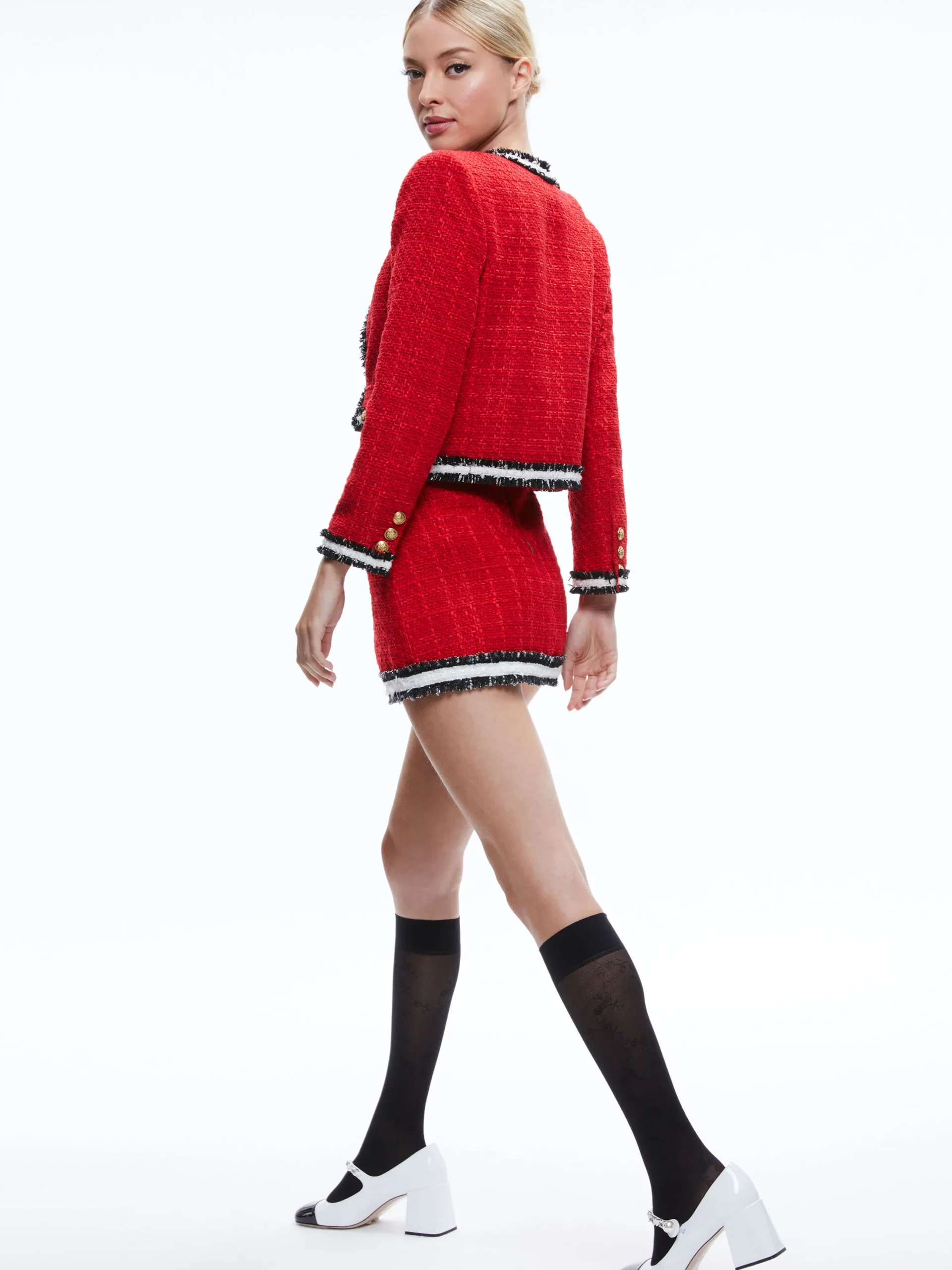 Alice and Olivia RUBI TWEED MINI SKIRT PERFECT RUBY/BLACK/WHITE*CLOTHING