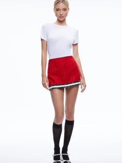 Alice and Olivia RUBI TWEED MINI SKIRT PERFECT RUBY/BLACK/WHITE*CLOTHING