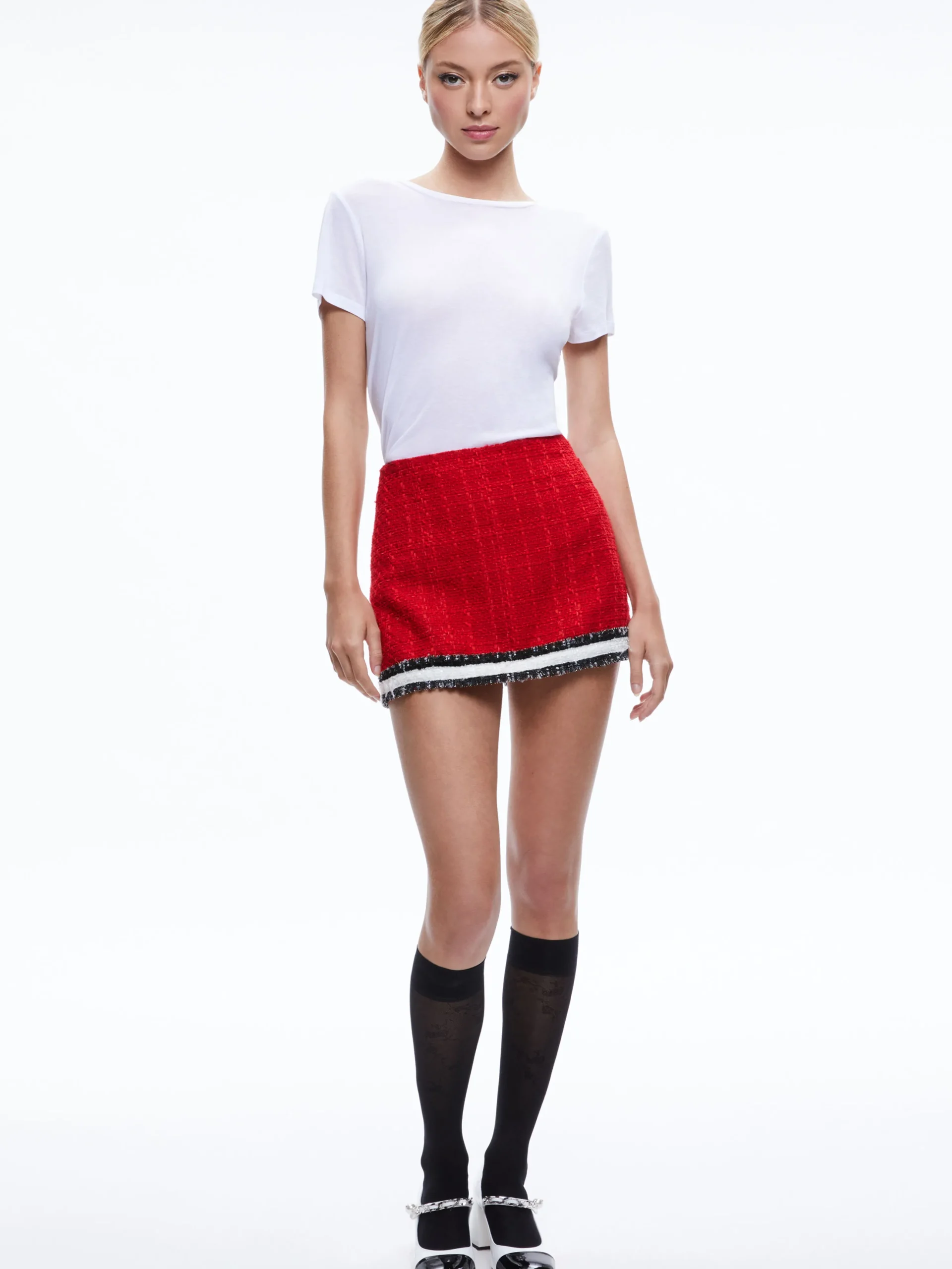 Alice and Olivia RUBI TWEED MINI SKIRT PERFECT RUBY/BLACK/WHITE*CLOTHING