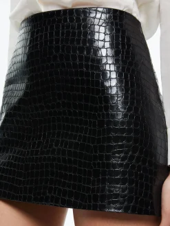Alice and Olivia RUBI VEGAN LEATHER CROC MINI SKIRT BLACK*FEATURED SHOPS | CLOTHING