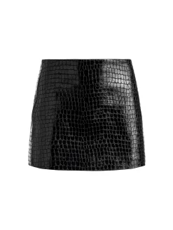 Alice and Olivia RUBI VEGAN LEATHER CROC MINI SKIRT BLACK*FEATURED SHOPS | CLOTHING