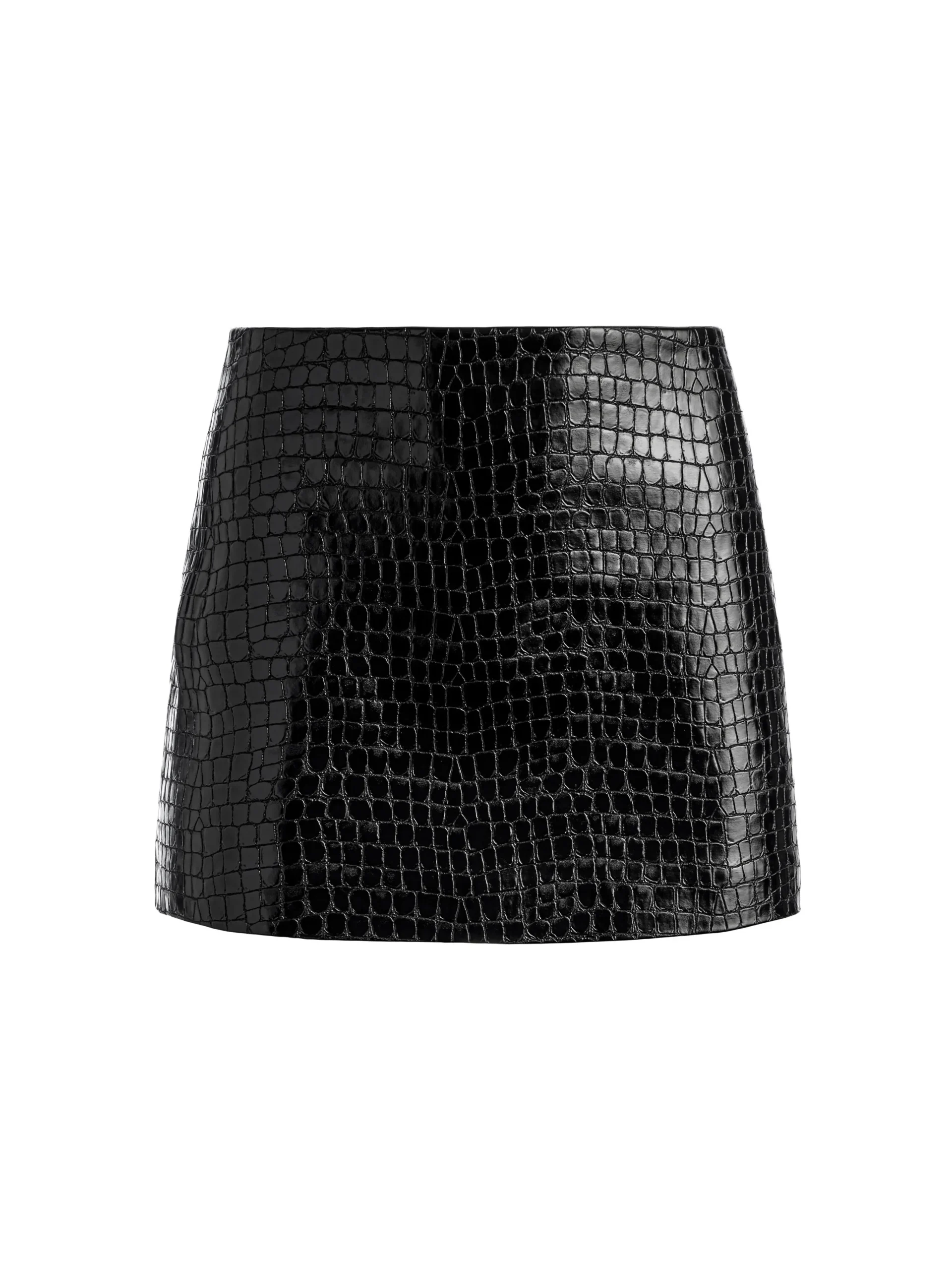 Alice and Olivia RUBI VEGAN LEATHER CROC MINI SKIRT BLACK*FEATURED SHOPS | CLOTHING