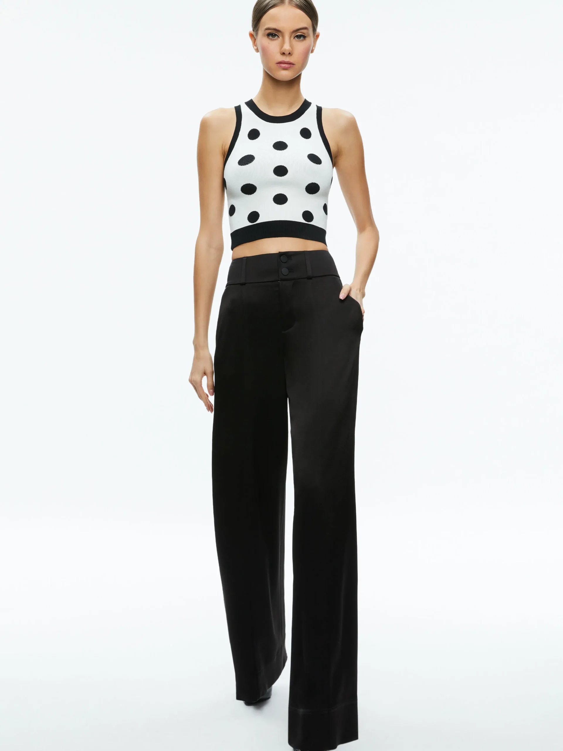 Alice and Olivia RYDEL CROPPED TANK BLACK/SOFT WHITE*CLOTHING