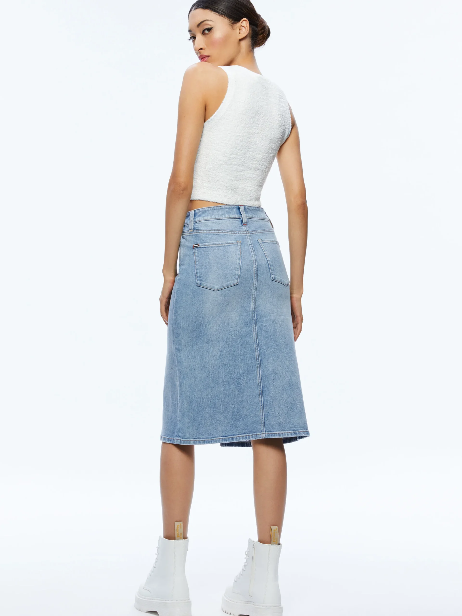 Alice and Olivia RYE MIDI DENIM SKIRT LIGHTNING BLUE*FEATURED SHOPS | CLOTHING