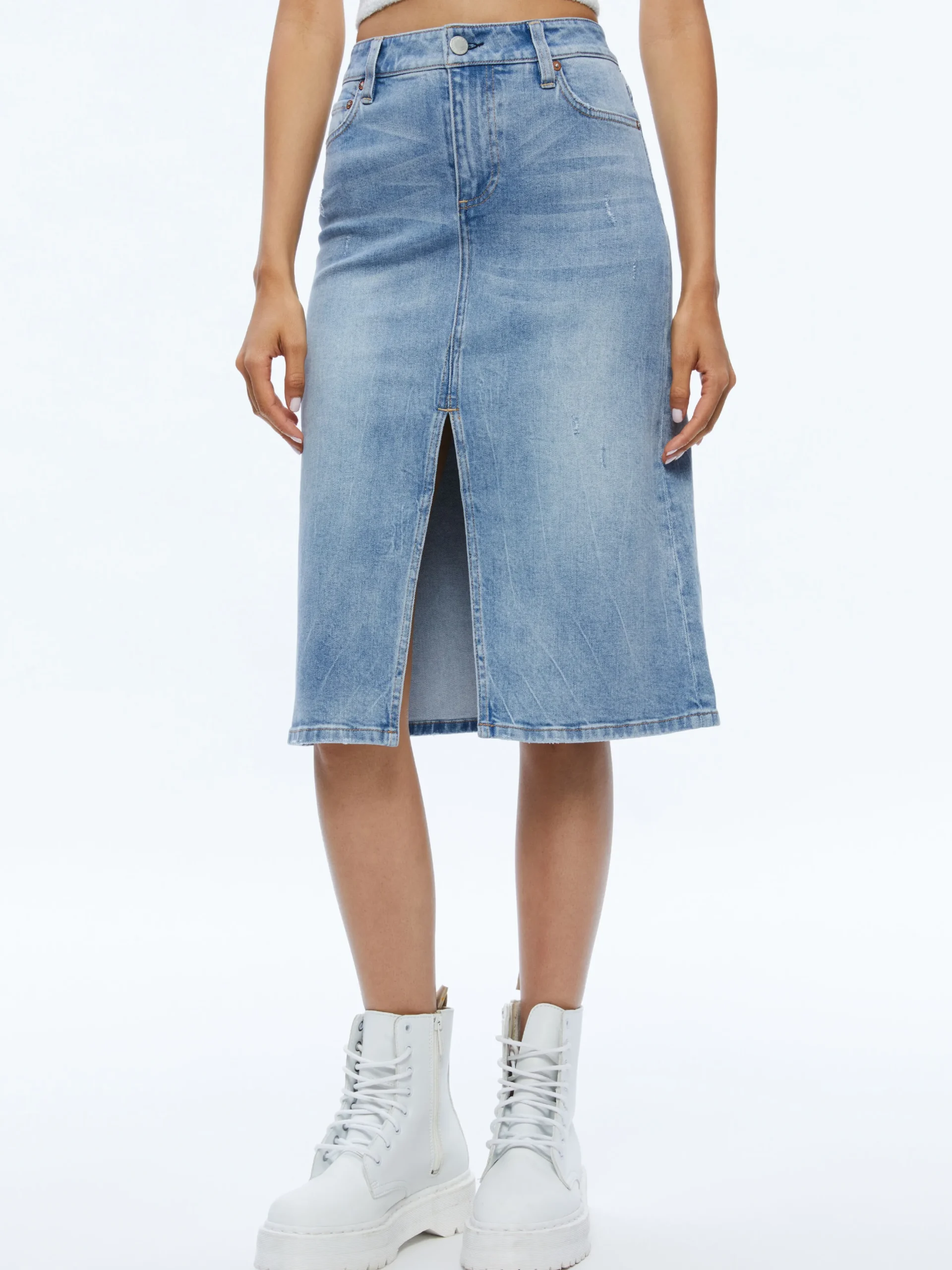 Alice and Olivia RYE MIDI DENIM SKIRT LIGHTNING BLUE*FEATURED SHOPS | CLOTHING