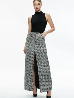 Alice and Olivia RYE TWEED MAXI SKIRT BLACK/OFF WHITE*FEATURED SHOPS | CLOTHING