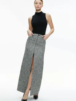 Alice and Olivia RYE TWEED MAXI SKIRT BLACK/OFF WHITE*FEATURED SHOPS | CLOTHING